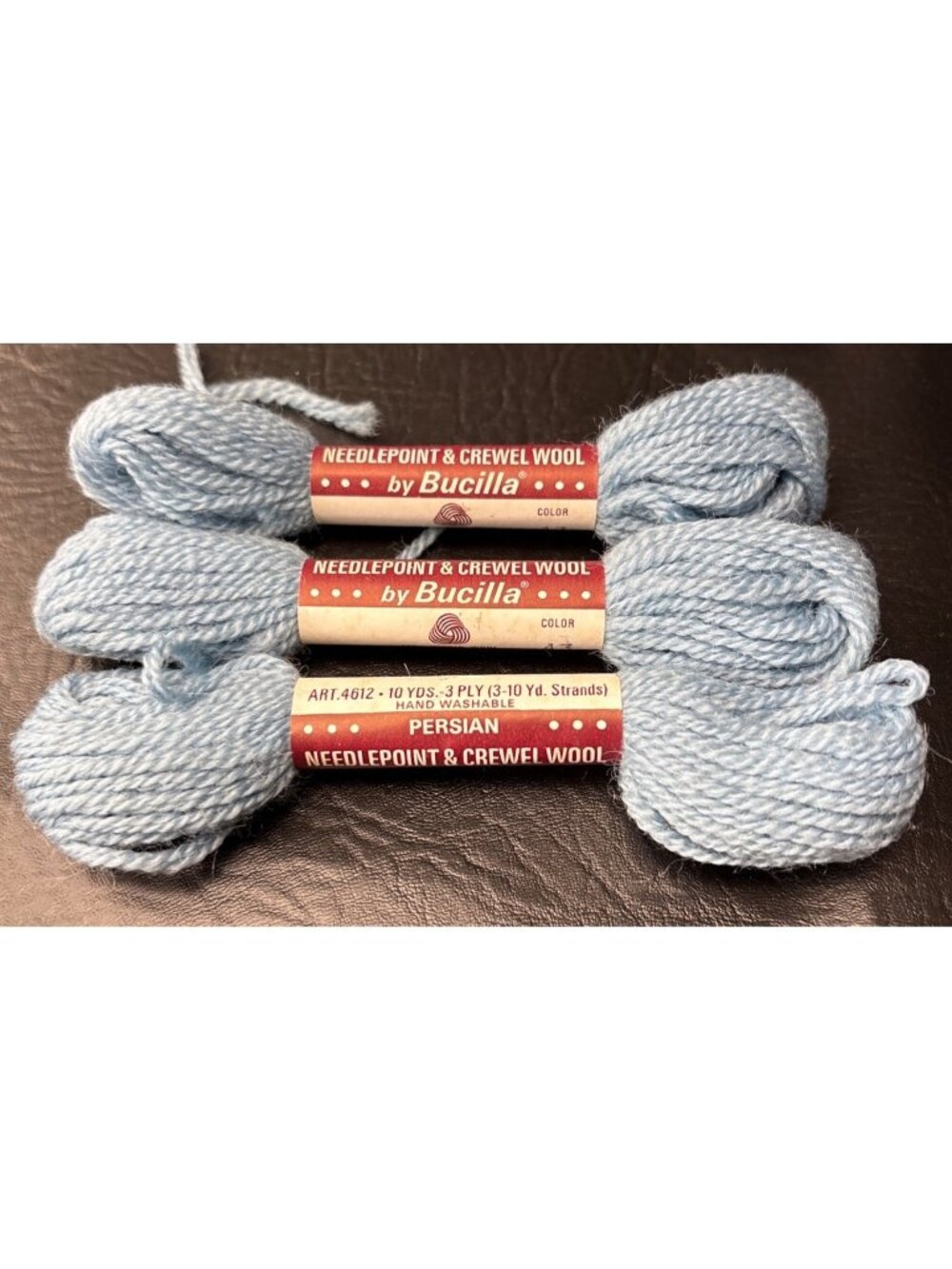 Bucilla Needlepoint & Crewel Wool 3 Skeins Blue Virgin Wool Art 4612